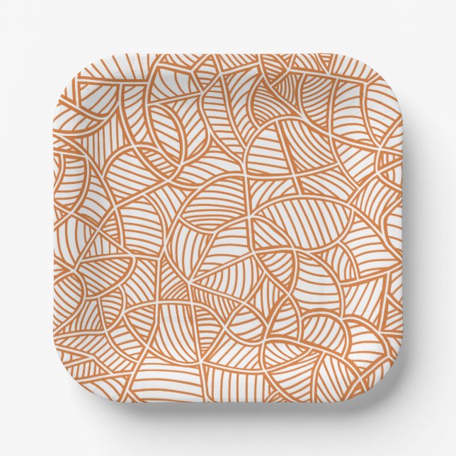 Random Leaf Mosaic Dark Orange Paper Plate (Front)