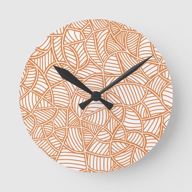 Random Leaf Mosaic Dark Orange Round Clock (Front)