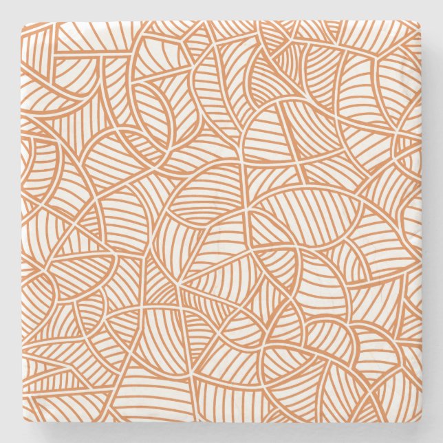 Random Leaf Mosaic Dark Orange Stone Coaster (Front)