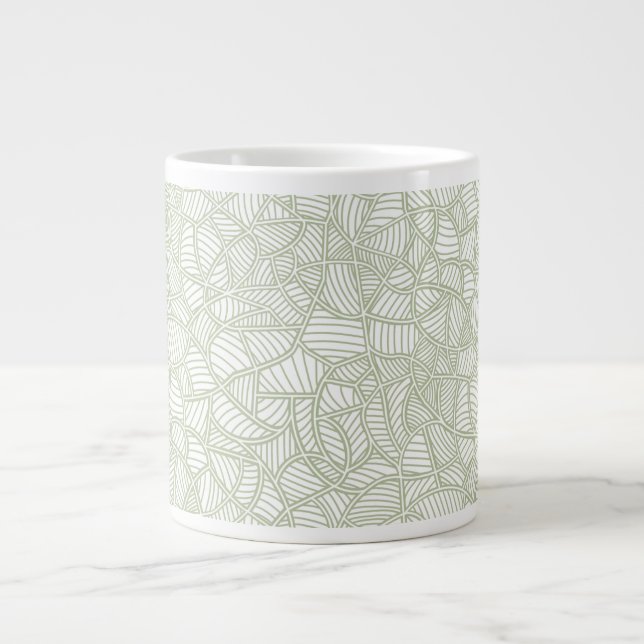 Random Leaf Mosaic Pale Green Large Coffee Mug (Front)