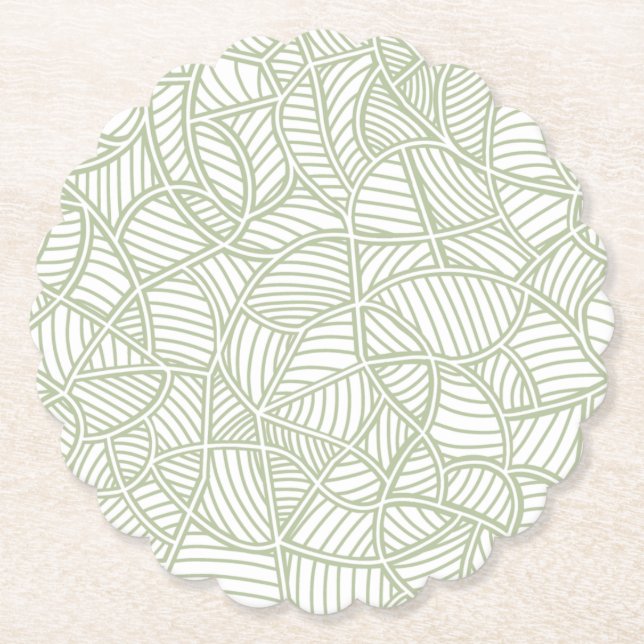 Random Leaf Mosaic Pale Green Paper Coaster (Front)
