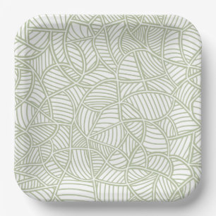Random Leaf Mosaic Pale Green Paper Plate