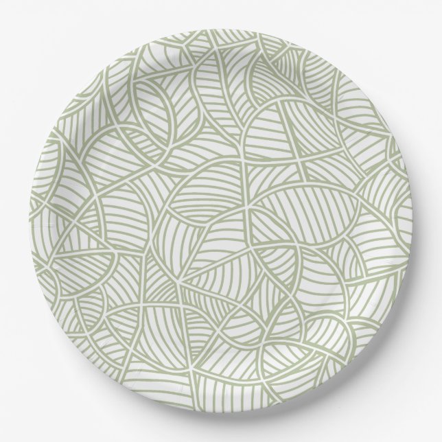 Random Leaf Mosaic Pale Green Paper Plate (Front)