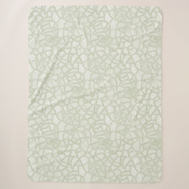 Random Leaf Mosaic Pale Green Sherpa Blanket (Front)