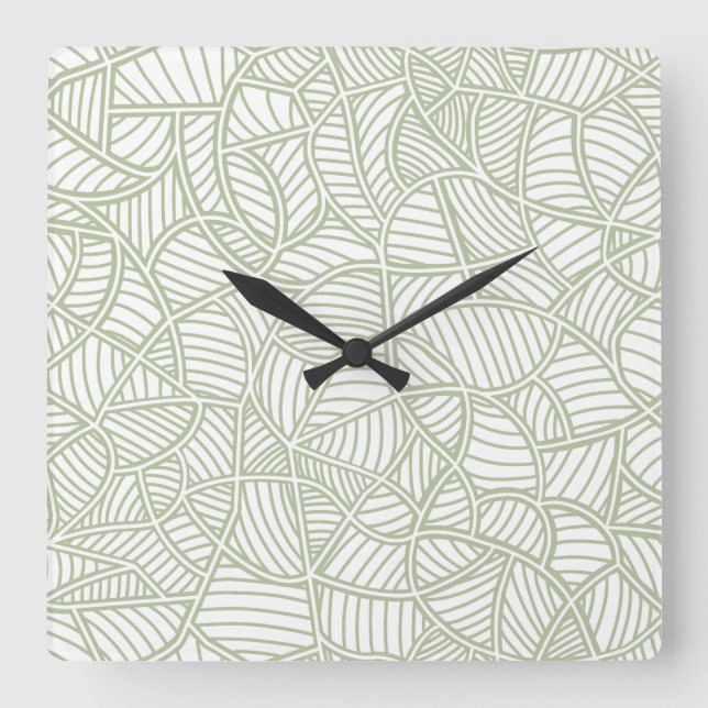 Random Leaf Mosaic Pale Green Square Wall Clock (Front)