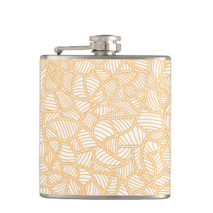 Random Leaf Mosaic Pale Orange Hip Flask