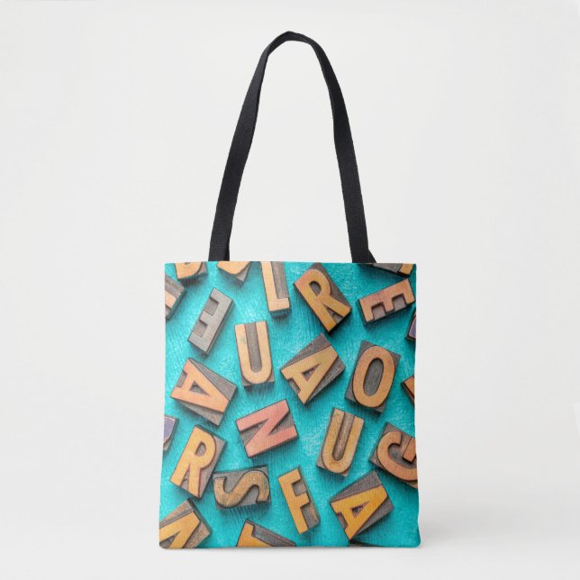 random letters overhead background - vintage lette tote bag (Front)