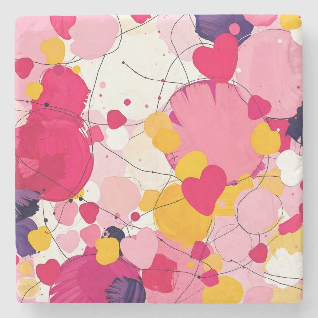 "Random Love Thoughts" - Colourful Abstract Stone Coaster (Front)