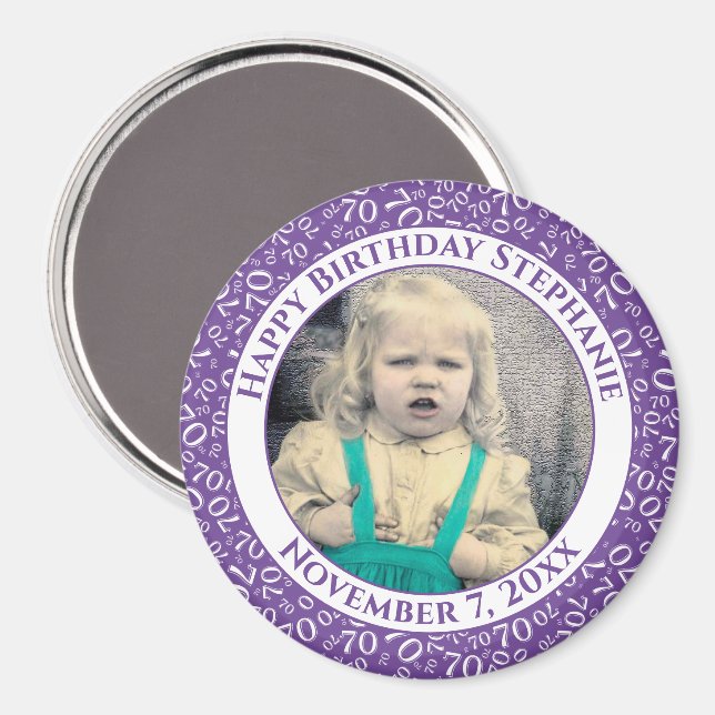 Random Number Pattern 70th Birthday Purple/White Magnet (Front/Back)