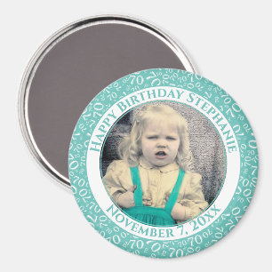 Random Number Pattern 70th Birthday Teal/White Magnet
