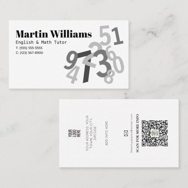 Random Numbers Math Tutor teacher home school Business Card (Front/Back)