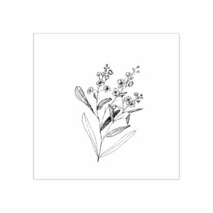Random Original Hand Drawn Wildflowers Rubber Stamp