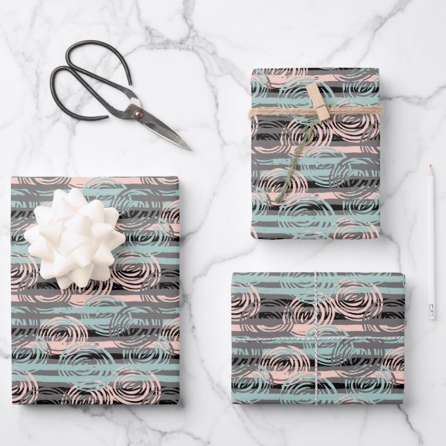 Random Painted Pastel Roses Stripes Wrapping Paper Sheet (Front)