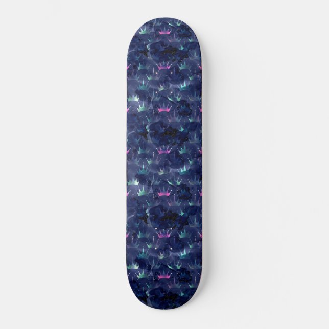 Random Pink and Blue Mermaid Crowns Skateboard (Front)