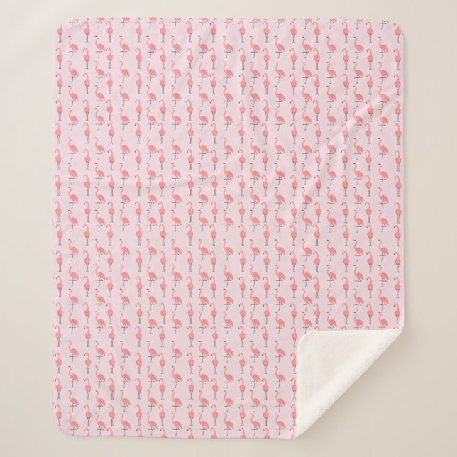 Random Pink Flamingo Bird Pattern Sherpa Blanket (Front)
