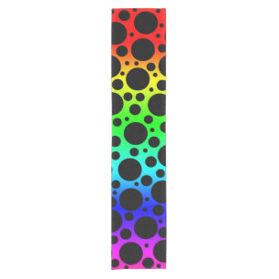 Random Polka Dots - Black on Rainbow Short Table Runner