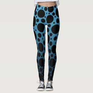 Random Polka Dots - Peacock Blue to Black Gradient Leggings