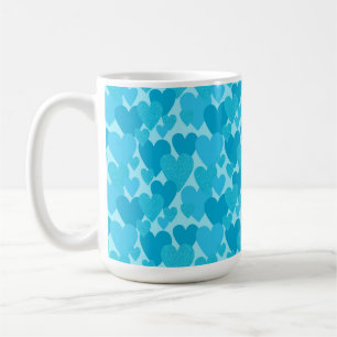 RANDOM SHADES OF AQUA HAND DRAWN HEARTS COFFEE MUG