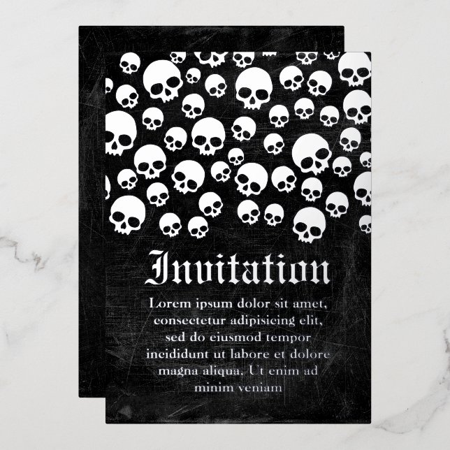 Random Skull Pattern Silver Foil Invitation Card (Front/Back)