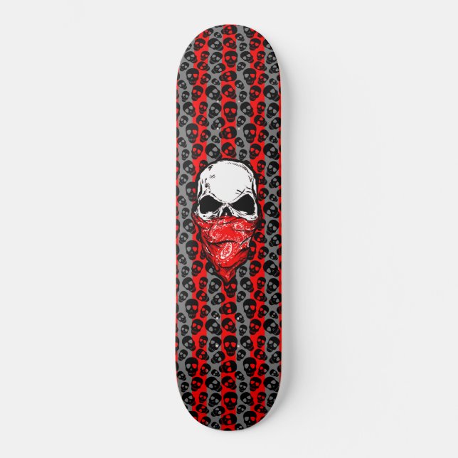 Random Skulls Pattern Red Bandanna Skull Skateboard (Front)