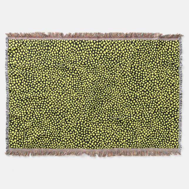 Random Spots - Chalk Yellow on Black Throw Blanket (Front)