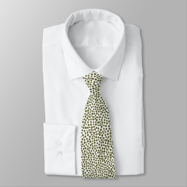 Random Spots - Deep Olive on White Tie (Tied)