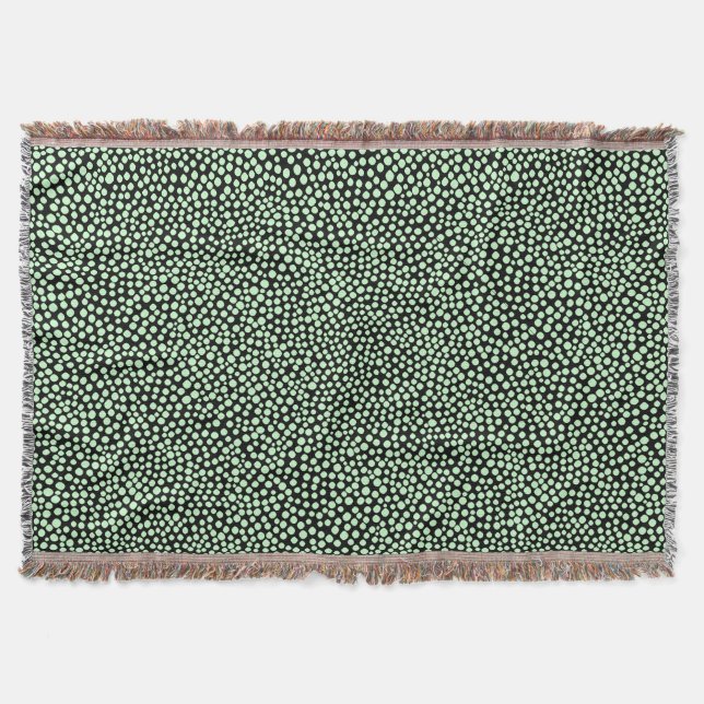 Random Spots - Ghost Green on Black Throw Blanket (Front)
