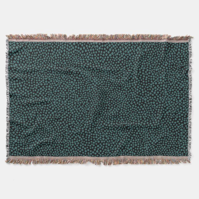 Random Spots - Moss Green on Black Throw Blanket (Front)