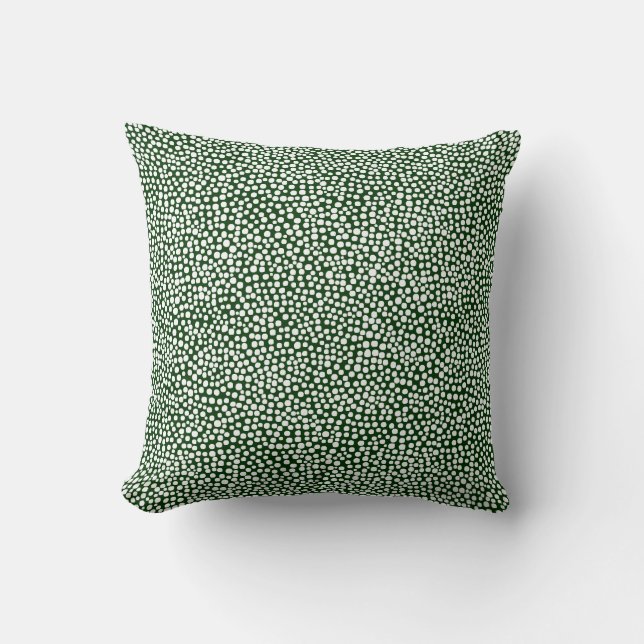 Random Spots - White on Dark Forest Green Cushion (Front)
