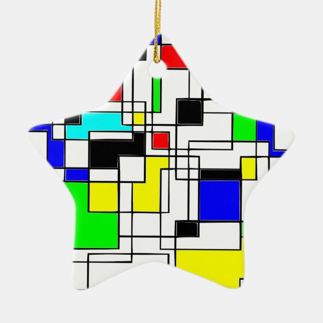 Random Squares Homage To Mondrian Ceramic Tree Decoration (Front)