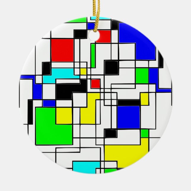 Random Squares Homage To Mondrian Ceramic Tree Decoration (Front)