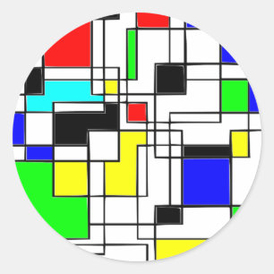Random Squares Homage To Mondrian Classic Round Sticker