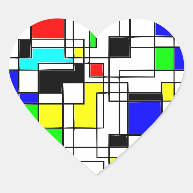 Random Squares Homage To Mondrian Heart Sticker (Front)