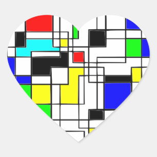 Random Squares Homage To Mondrian Heart Sticker