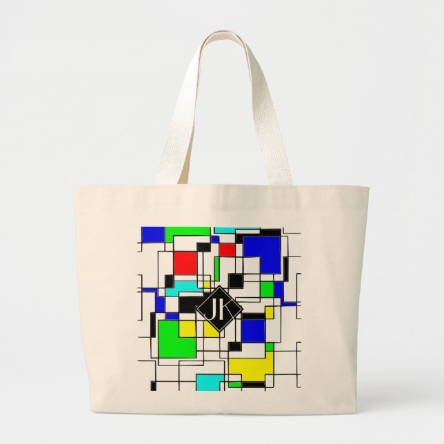 Random Squares Homage To Mondrian Large Tote Bag (Front)