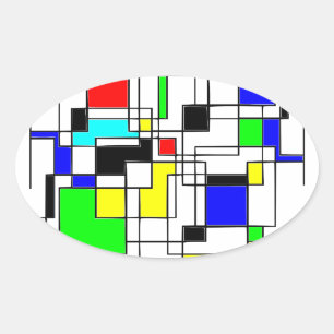 Random Squares Homage To Mondrian Oval Sticker