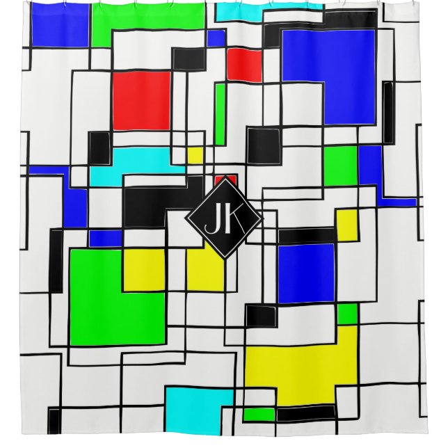 Random Squares Homage To Mondrian Shower Curtain (Front)