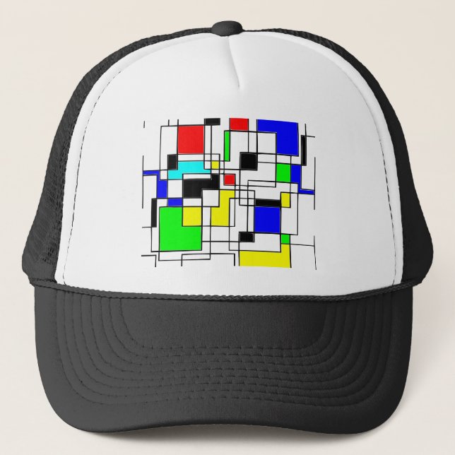 Random Squares Homage To Mondrian Trucker Hat (Front)