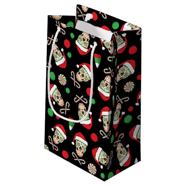 Random Sugar Skull Santa Small Gift Bag (Back Angled)