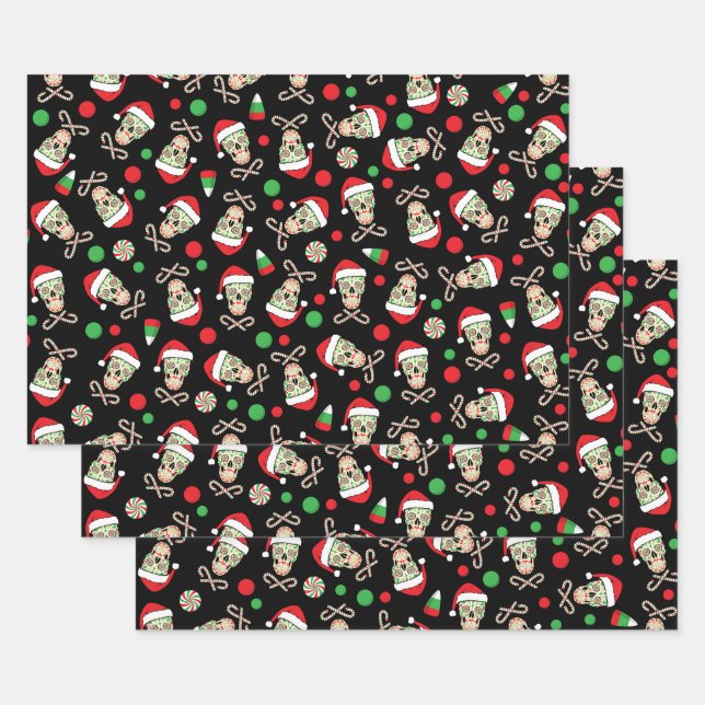Random Sugar Skull Santa Wrapping Paper Sheet (Set)