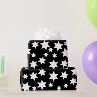 Random White Stars on Black Wrapping Paper