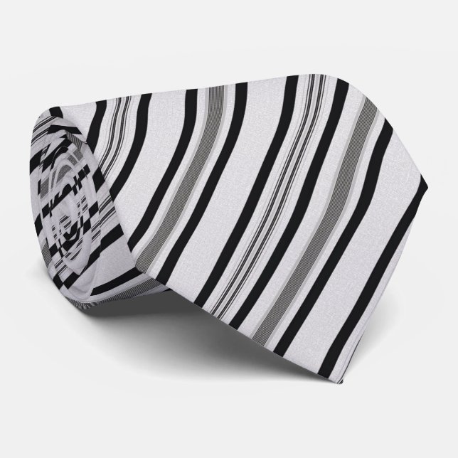 Randomly striped White Black tie (Rolled)