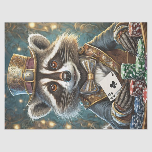 Randy Rogue, Racoon Playing Poker Tissue Paper (Front)