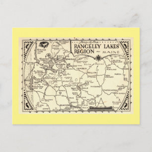 Rangeley Lakes Map, Maine Vintage Postcard
