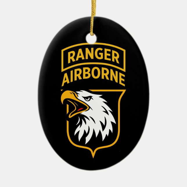 Ranger Airborne Screaming Eagles Patch Ceramic Tree Decoration (Front)
