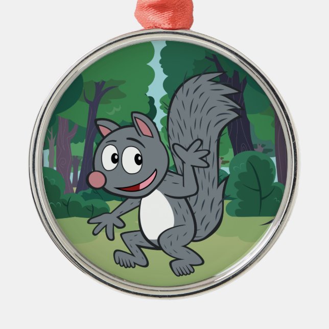 Ranger Rick | Grey Squirrel Waving Metal Tree Decoration (Front)