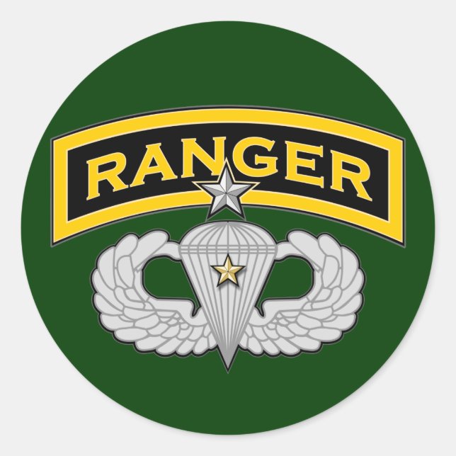 Ranger tab & Senior Jump Wings - Combat Classic Round Sticker (Front)