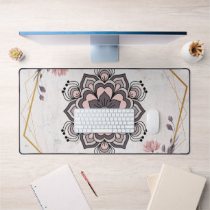 Rangoli Floral Art, Pink and Grey Calming Harmony Desk Mat