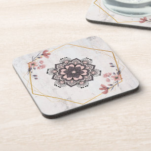 Rangoli Floral Art, Soothing Pink and Grey Harmony Coaster