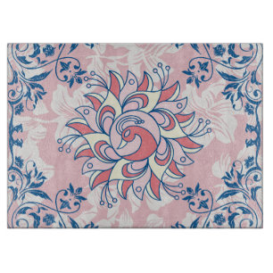 Rangoli Floral Artwork, Blue Bright Life Cutting Board